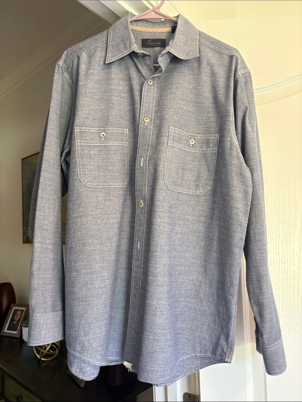 Roundtree & Yorke Heather Blue Button-Down Shirt